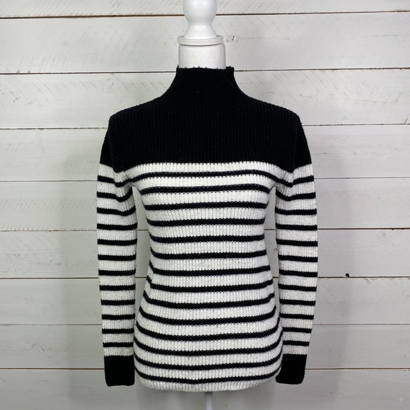 Color Block Striped Mock Neck Sweater 